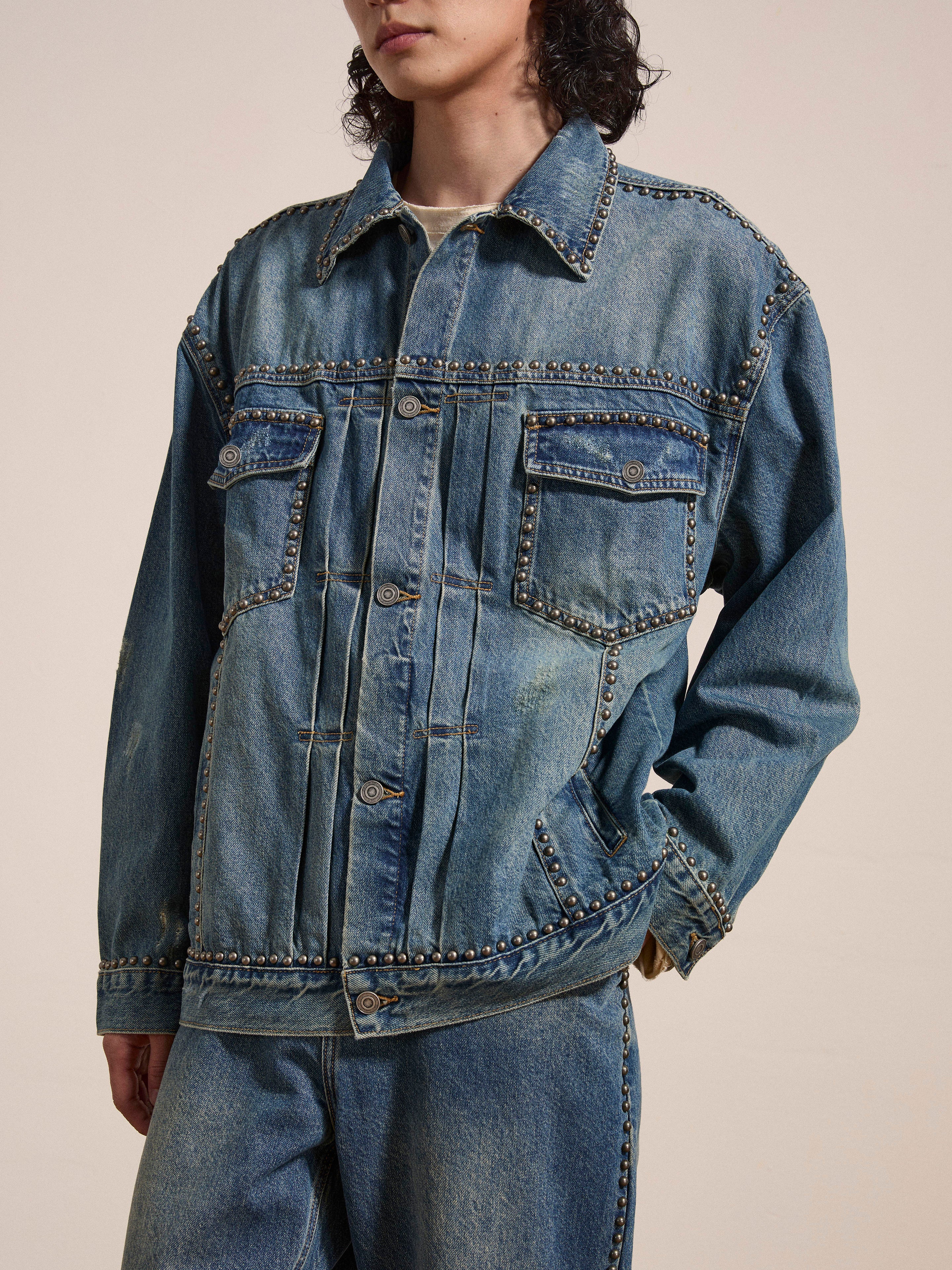 Azar Studded Denim Trucker Jacket - Image 2