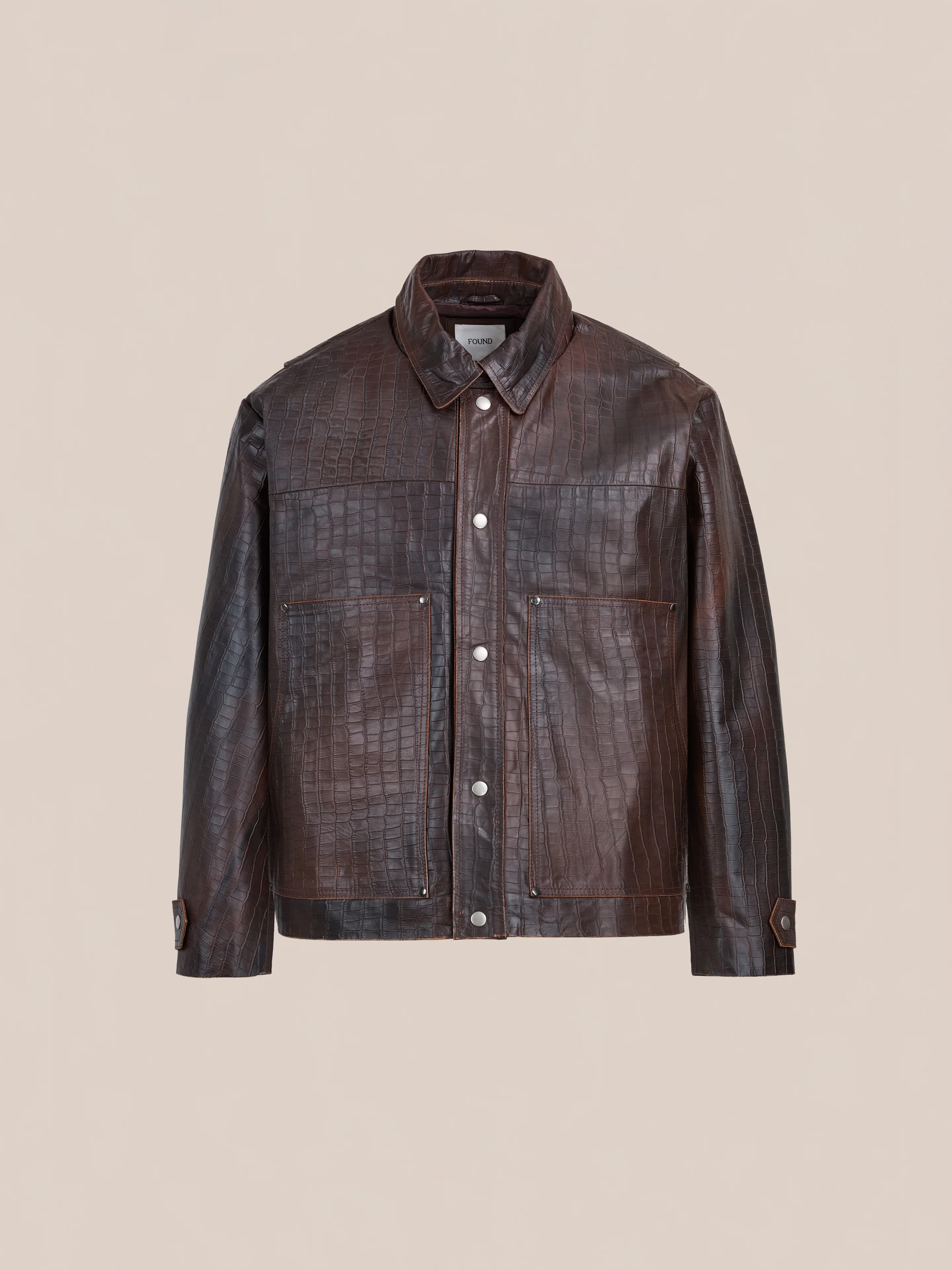 Distressed Croc Embossed Leather Work Jacket - Image 4