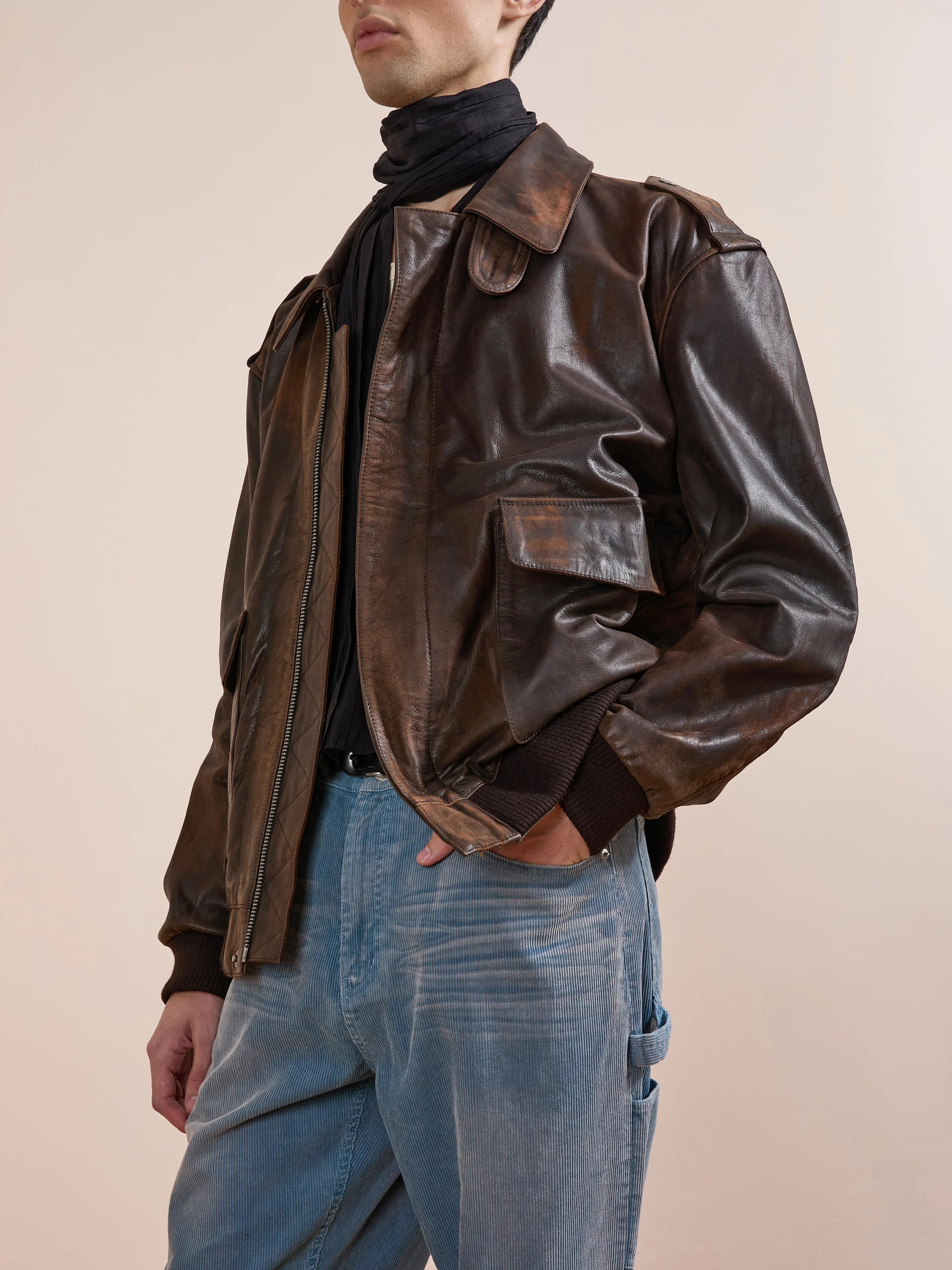 Distressed Leather Flight Jacket - Image 2