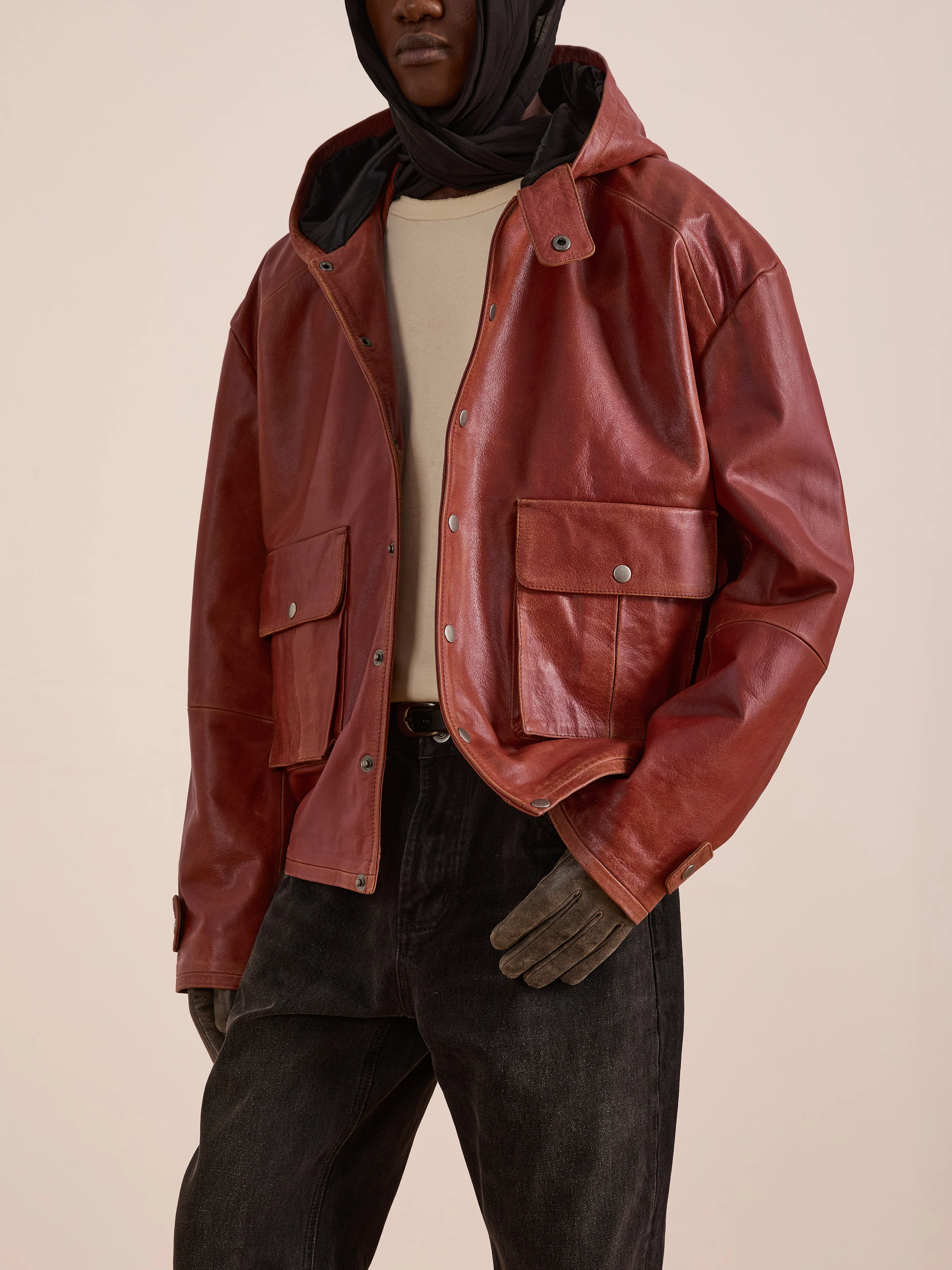 Distressed Leather Pocket Hoodie - Image 2