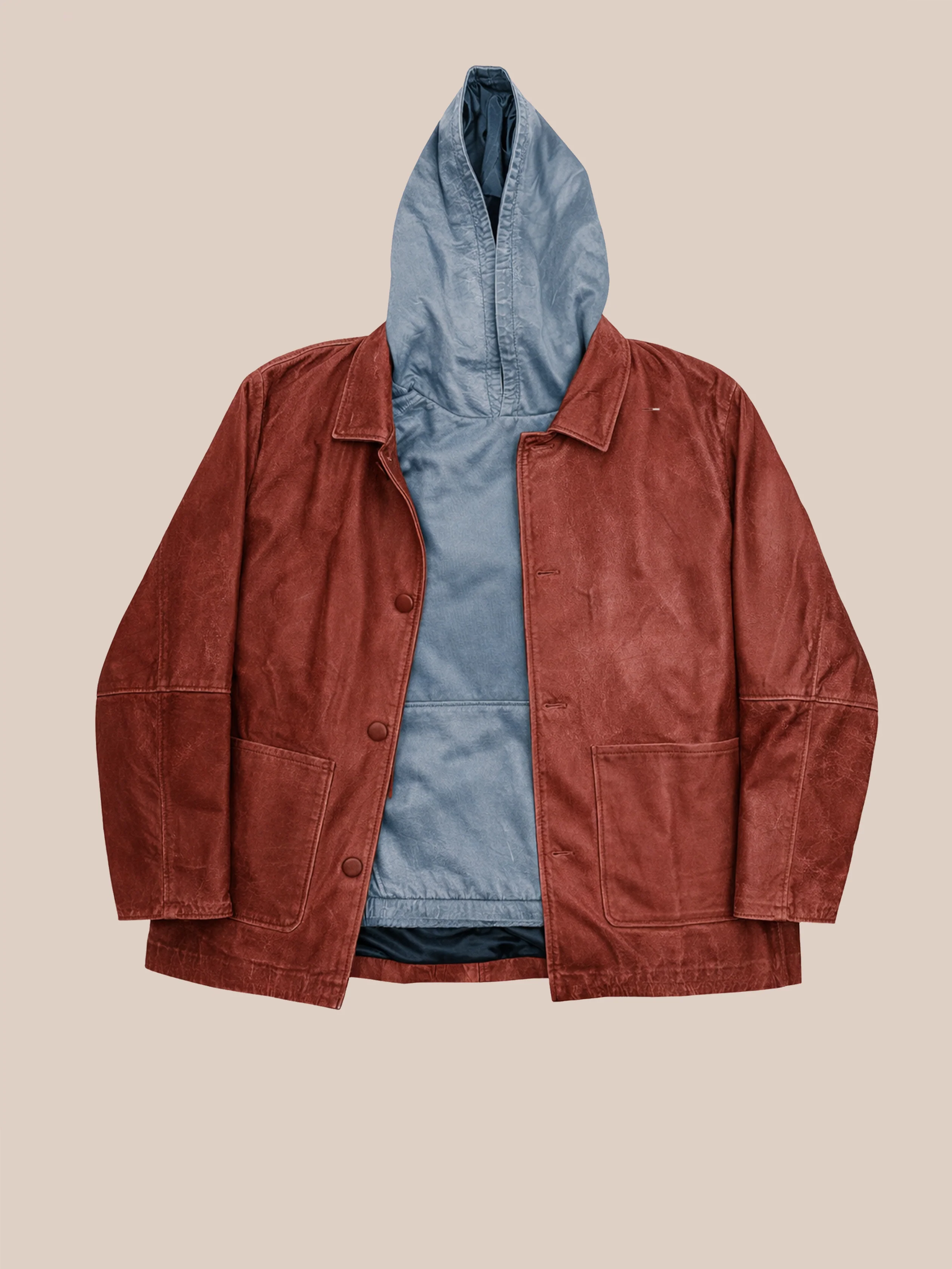 Double Layer Leather Hooded Jacket