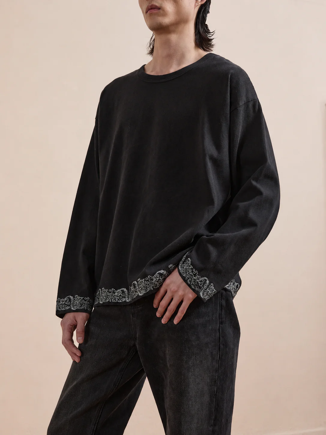 Metallic Long Sleeve Embroidered Tee - Image 2