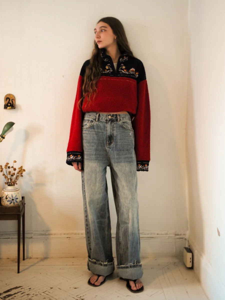 Pahari Floral Embroidered Sherpa Pullover - Image 4