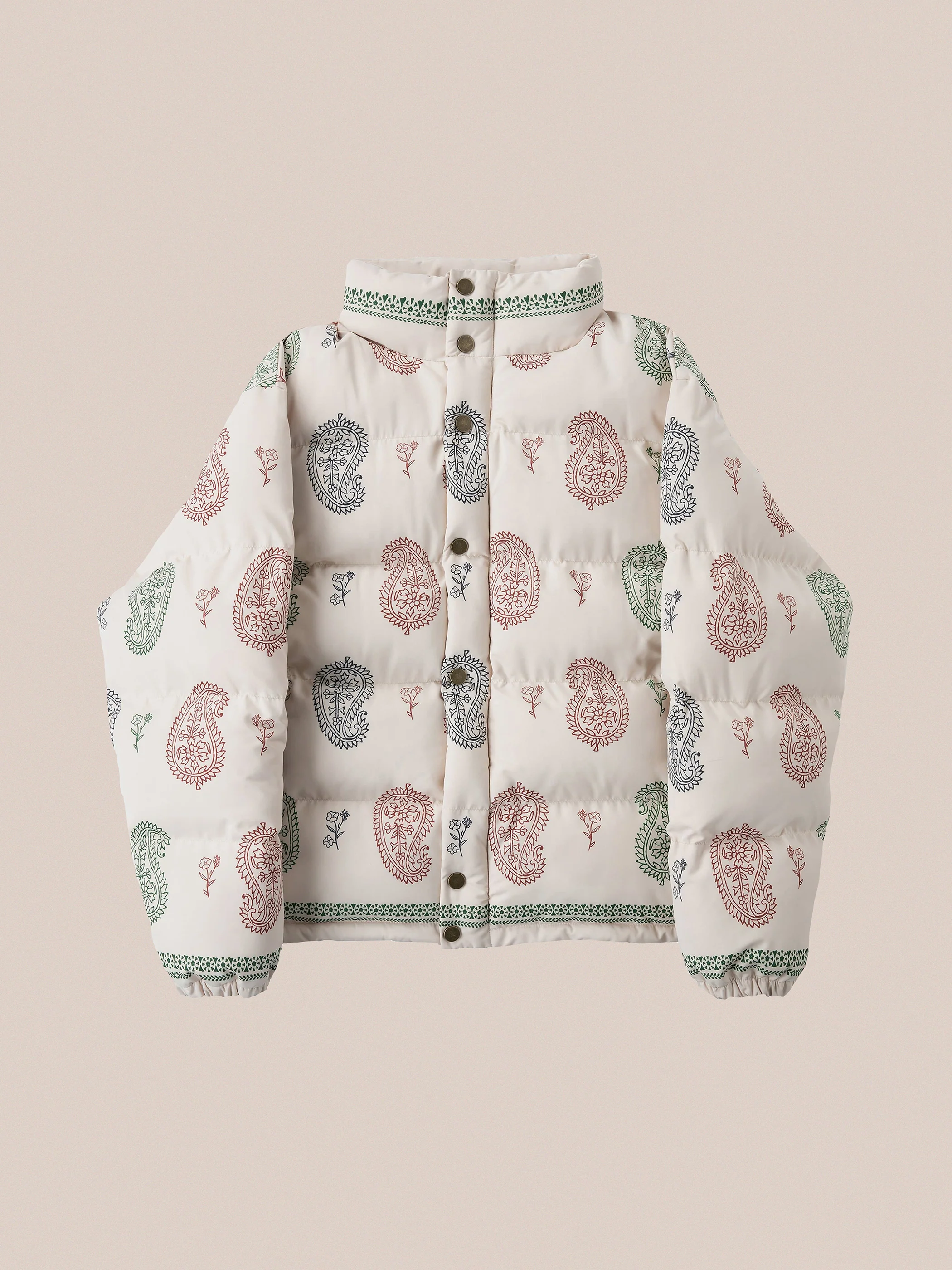 Paisley Puffer Jacket in Cream - Image 2